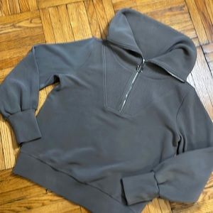 Varley zip high neck rib sweatshirt in slate grey- size small.